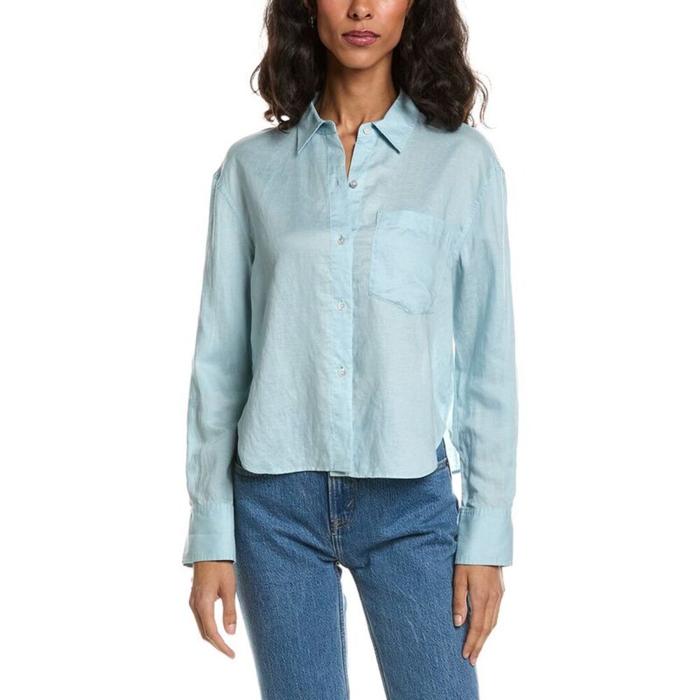 Theory Womens Linen-Blend Boyfriend Shirt